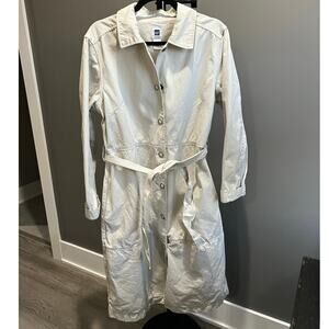 Vintage Gap Women Khaki Trenchcoat Snap Up Front With Belt And 2 Pockets Size L